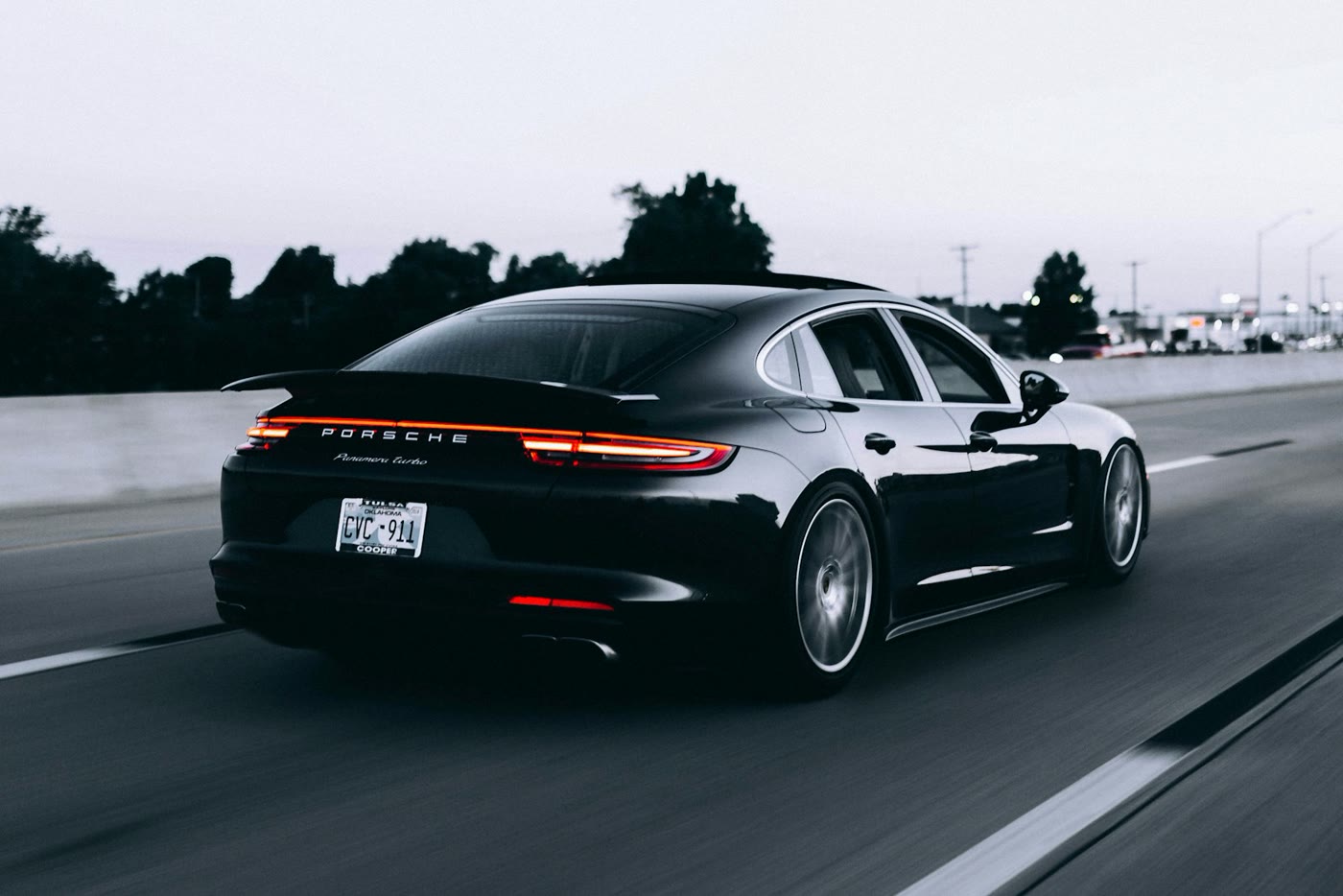 Modern car driving on a highway